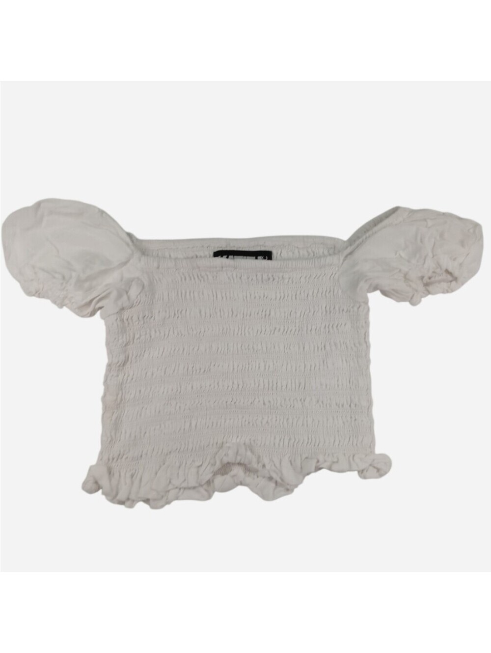 KatieJ NYC Marlee Top White Smocked Puff Sleeve Cottagecore Ruffle Tween L 12